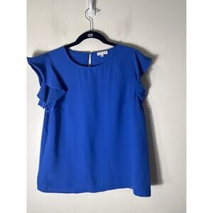 TCEC Royal Blue Flutter Sleeve Blouse Sz L